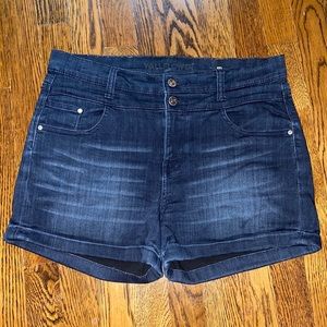 High-rise dark denim shorts
